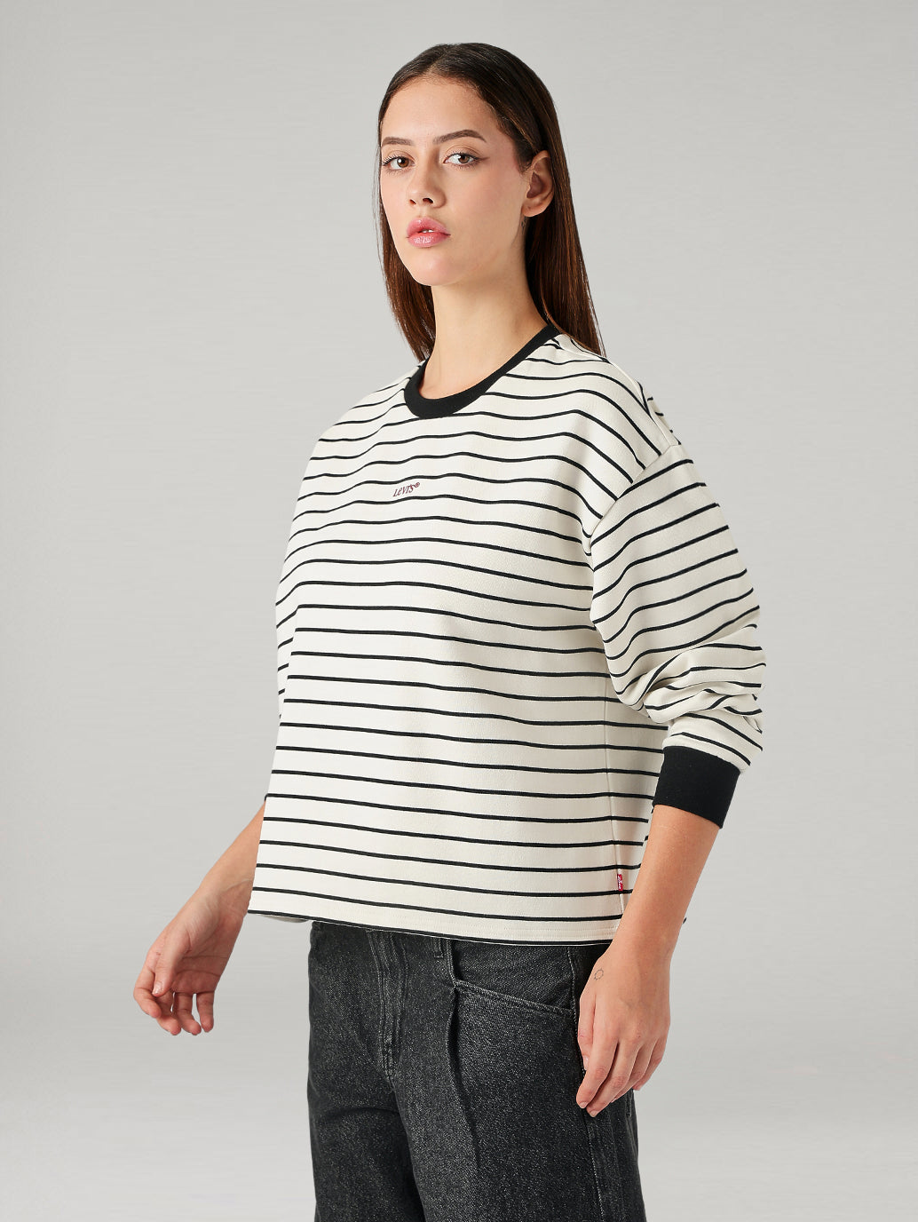 Women's Striped Relaxed Fit Sweatshirt - Side View