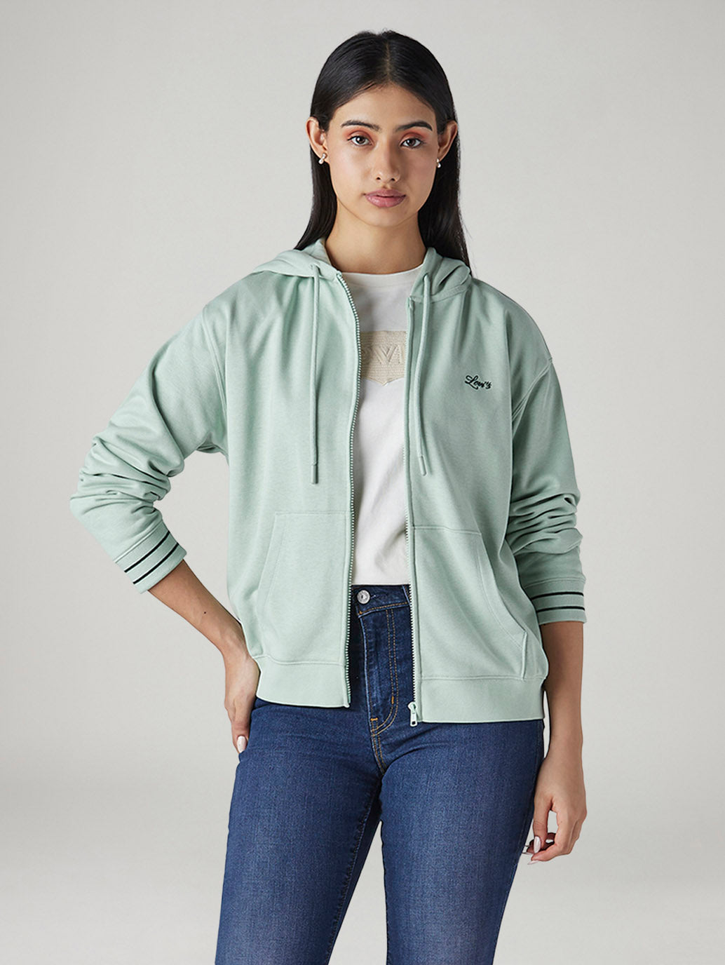 Women's Solid Relaxed Fit Hooded Sweatshirt