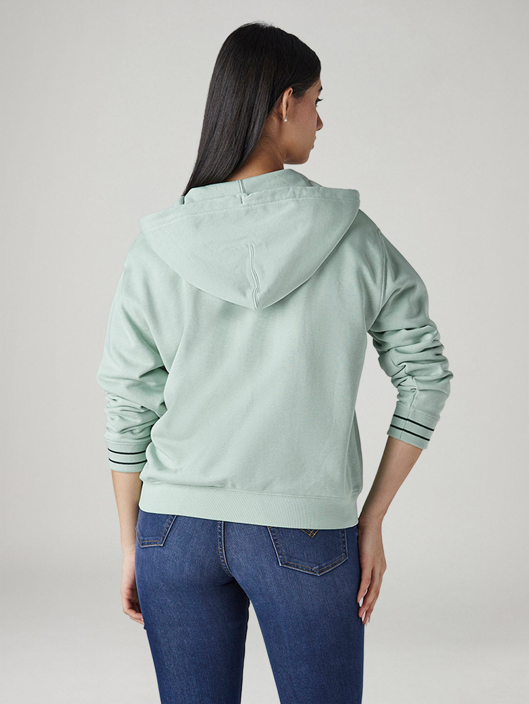 Women's Solid Relaxed Fit Hooded Sweatshirt - Back View