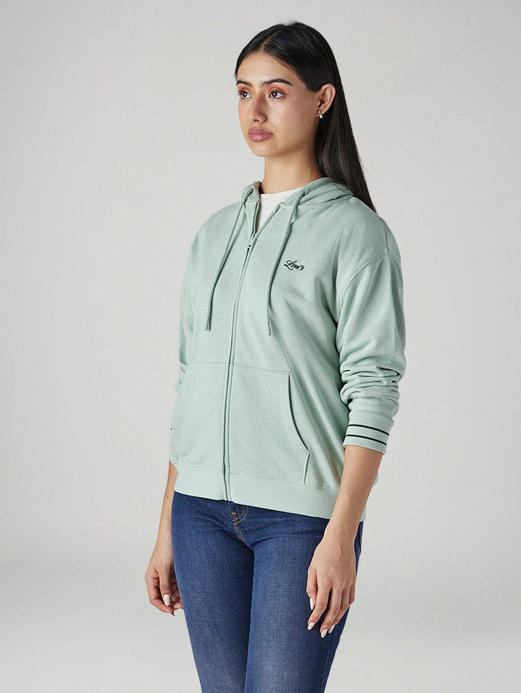 Women's Solid Relaxed Fit Hooded Sweatshirt - Side View