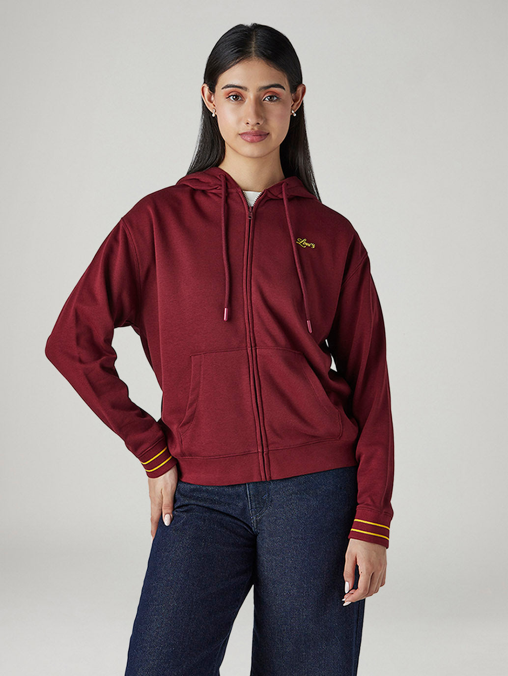 Women's Solid Maroon Hooded Sweatshirt - Front View