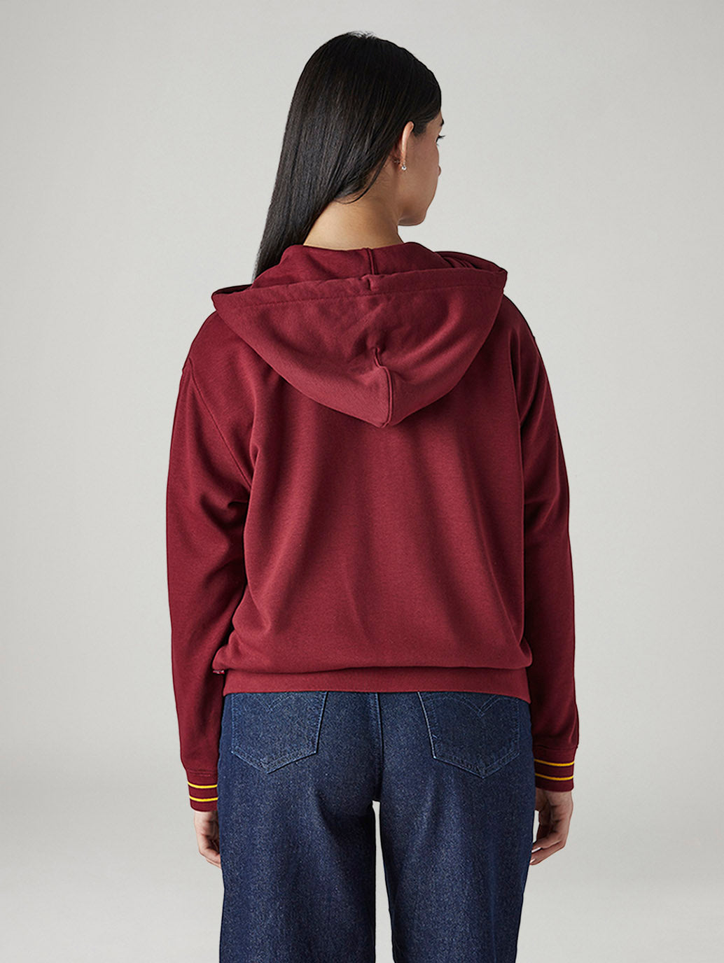 Women's Solid Maroon Hooded Sweatshirt - Back View