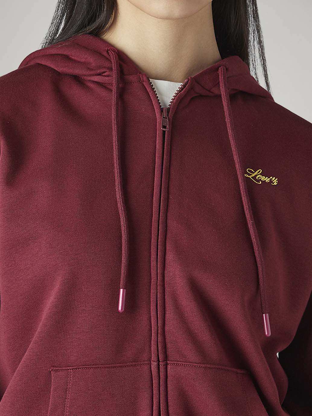 Women's Solid Maroon Hooded Sweatshirt - Detail View