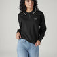 Women's Solid Black Polo Collar Sweatshirt - Styleshot View