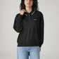 Women's Solid Black Polo Collar Sweatshirt - Front View