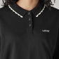 Women's Solid Black Polo Collar Sweatshirt - Detail View