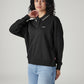 Women's Solid Black Polo Collar Sweatshirt - Side View