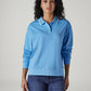 Women's Solid Blue Polo Collar Sweatshirt - Front View