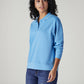 Women's Solid Blue Polo Collar Sweatshirt - Side View