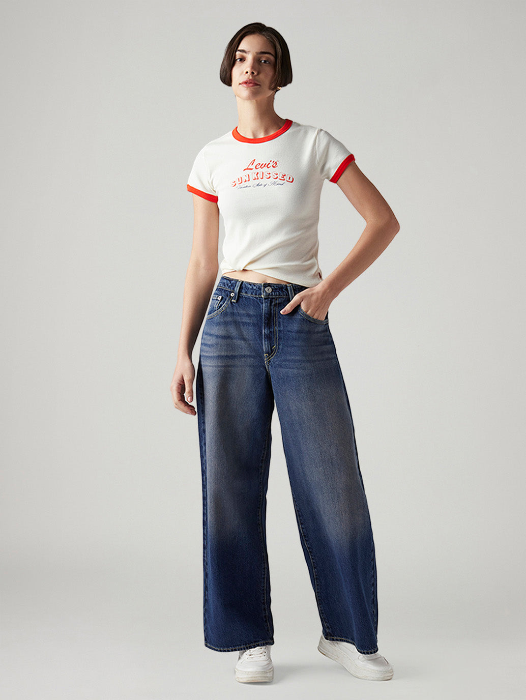 Women's Cinch Ribcage Wide Leg Fit High Rise Jeans - Styleshot View