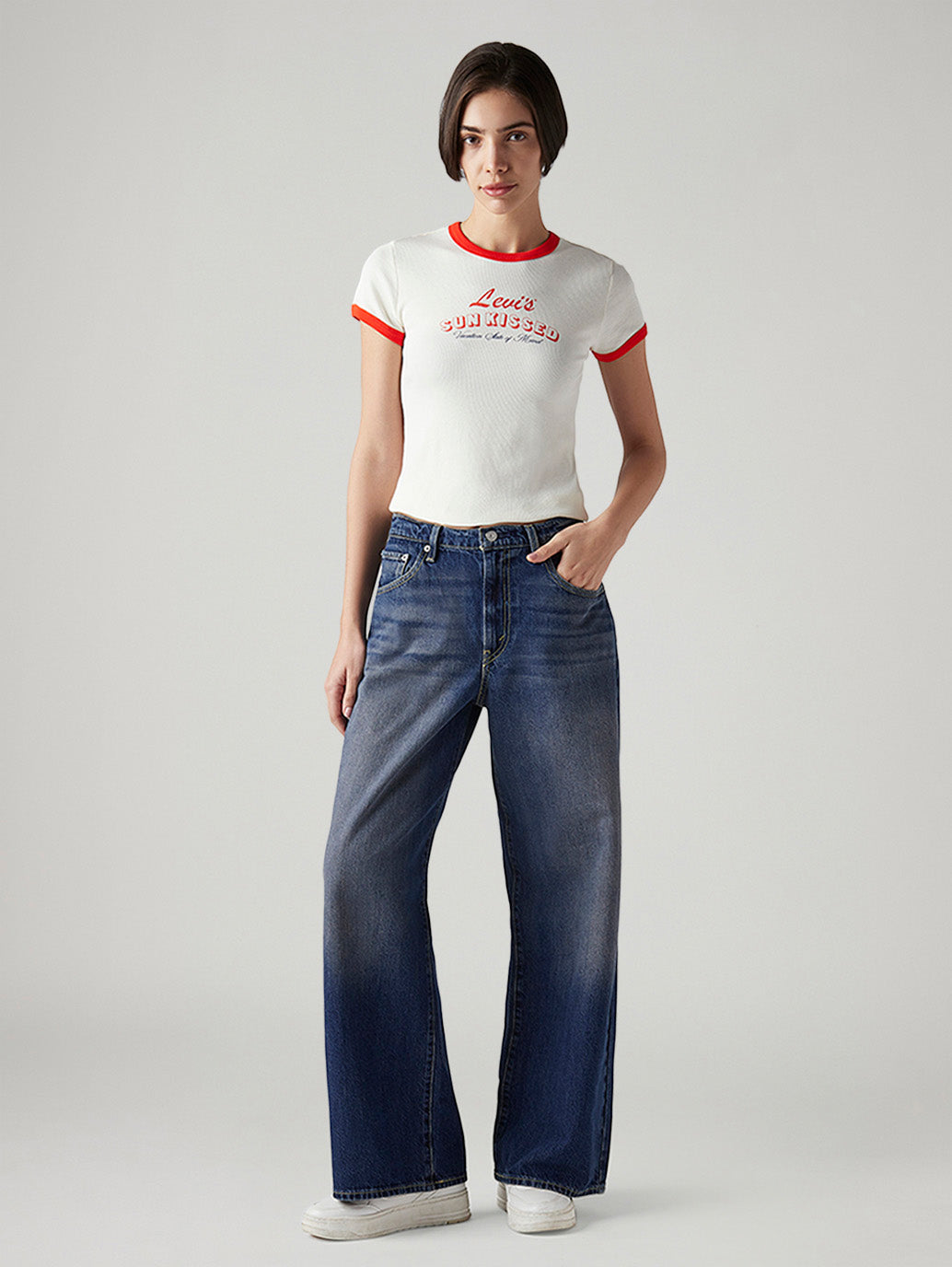 Women's Ribcage Wide Leg Fit High Rise Cinched Jeans - Front View