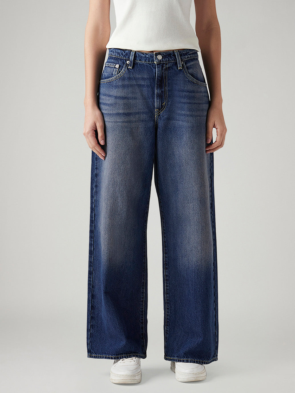 Women's Ribcage Wide Leg Fit High Rise Cinched Jeans - Front View