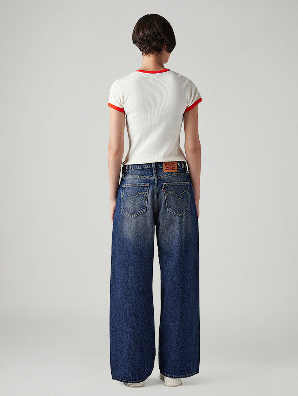 Women's Cinch Ribcage Wide Leg Fit High Rise Jeans - Back View