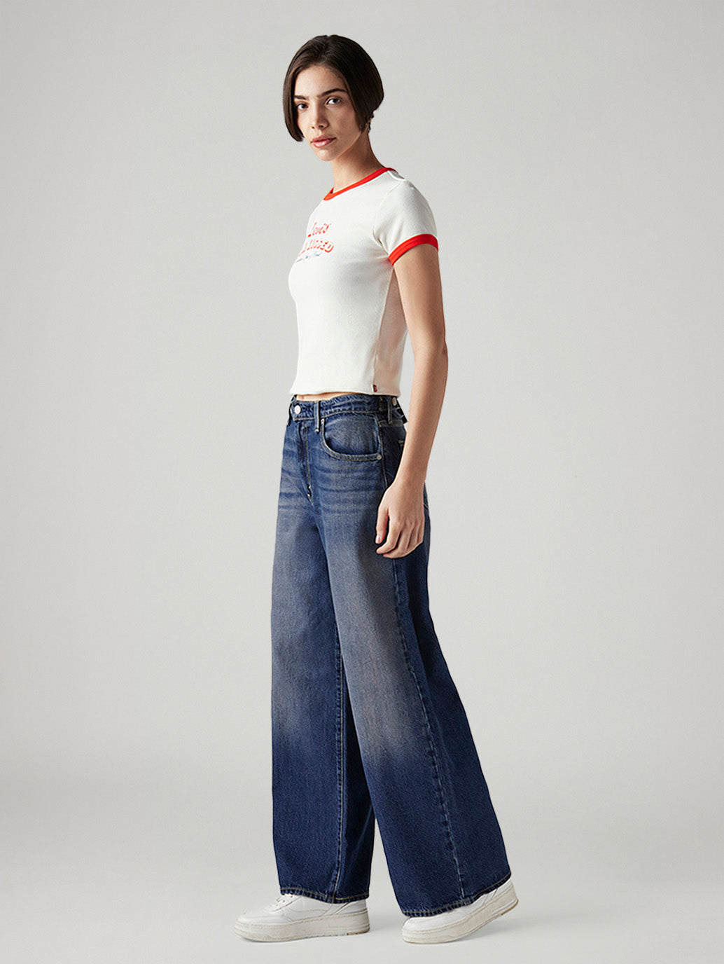 Women's Cinch Ribcage Wide Leg Fit High Rise Jeans - Side View
