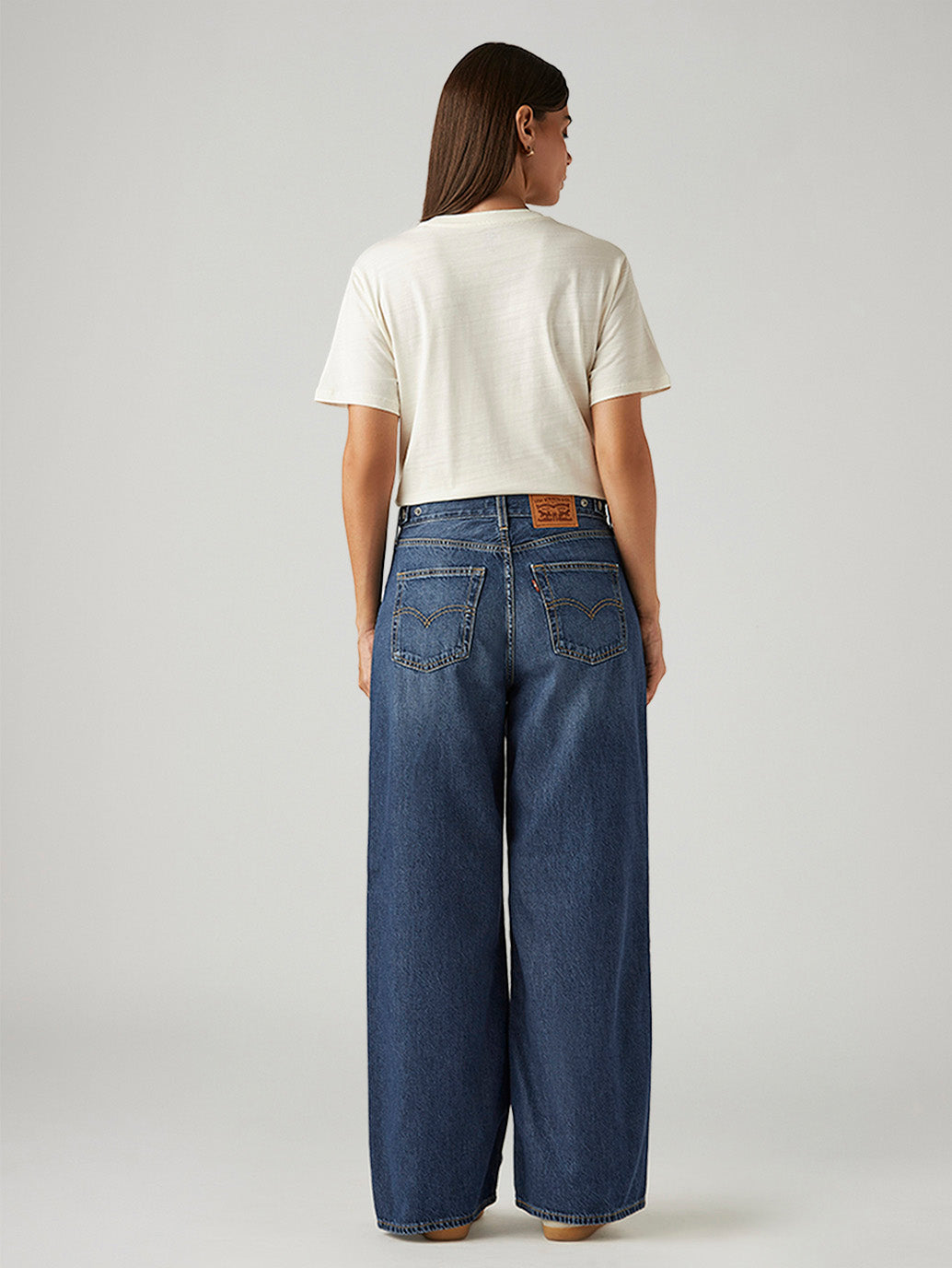 Women's Cinch Ribcage Wide Leg Fit High Rise Jeans - Back View