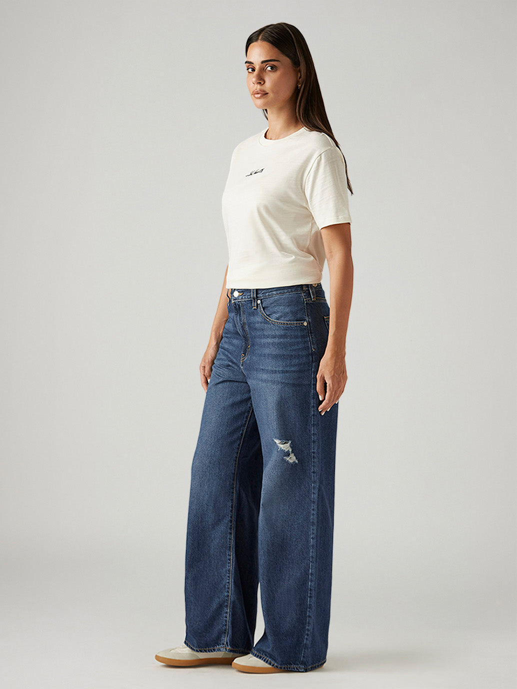 Women's Cinch Ribcage Wide Leg Fit High Rise Jeans - Side View