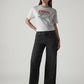 Women's Black Wide Leg Fit High Rise Cinched Jeans - Front View