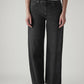 Women's Black Wide Leg Fit High Rise Cinched Jeans - Front View
