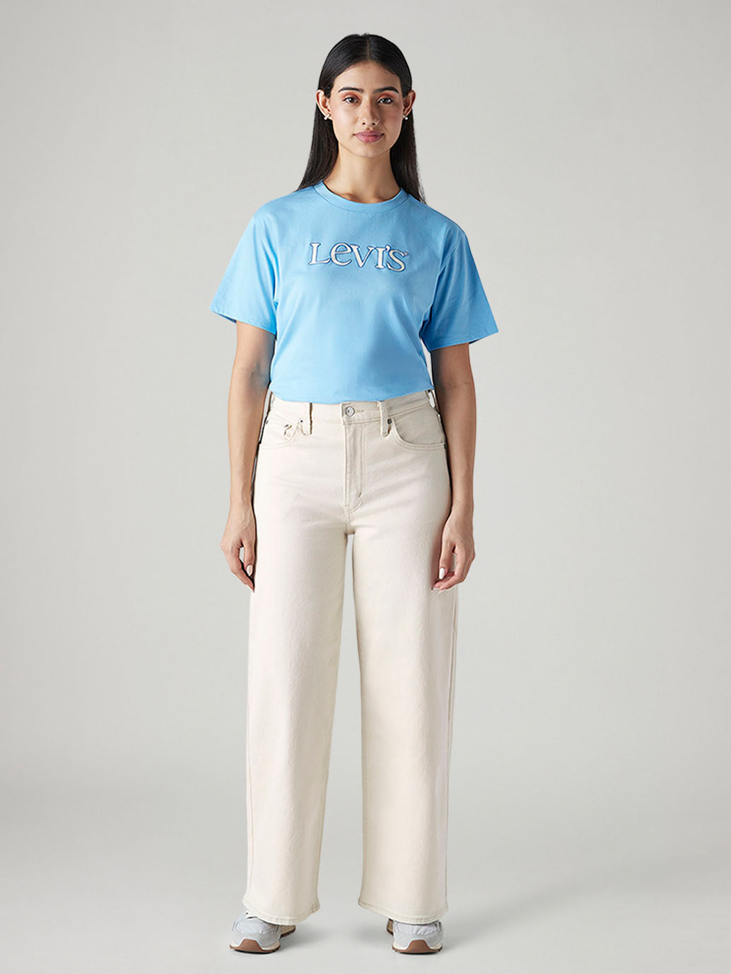 Women's Off White Wide Leg Fit High Rise Cinched Jeans - 20 View