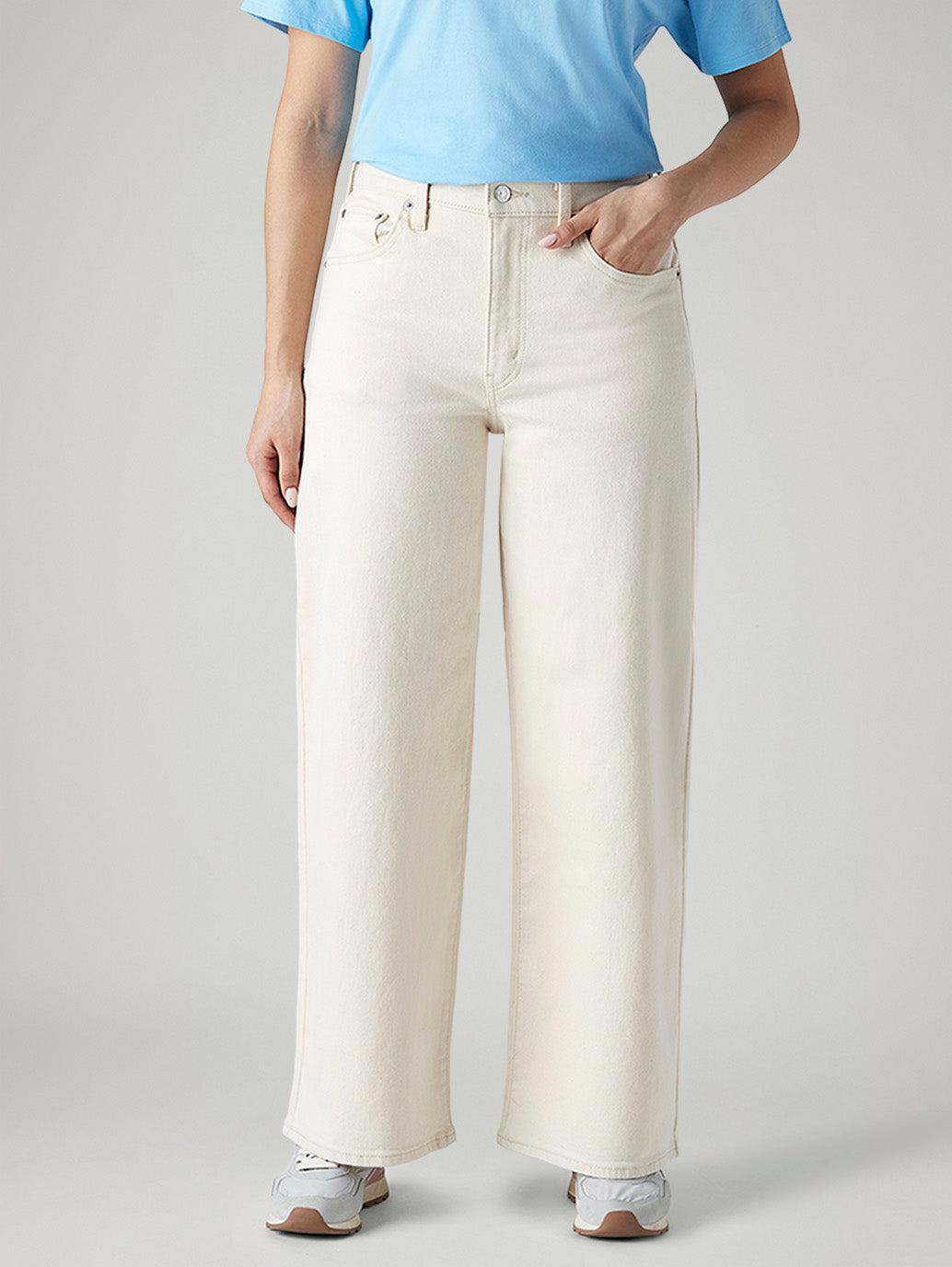 Women's Off White Wide Leg Fit High Rise Cinched Jeans - 20 View