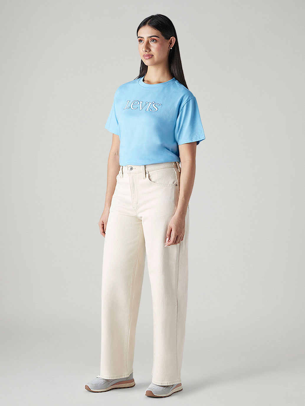 Women's Off White Wide Leg Fit High Rise Cinched Jeans - 20 View