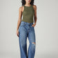 Women's Blue Wide Leg Fit High Rise Cinched Jeans - Styleshot View