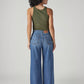 Women's Blue Wide Leg Fit High Rise Cinched Jeans - Back View