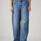 Women's Blue Wide Leg Fit High Rise Cinched Jeans - Front View