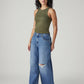 Women's Blue Wide Leg Fit High Rise Cinched Jeans - Side View