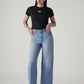 Women's Light Blue Wide Leg Fit High Rise Cinched Jeans - 20 View