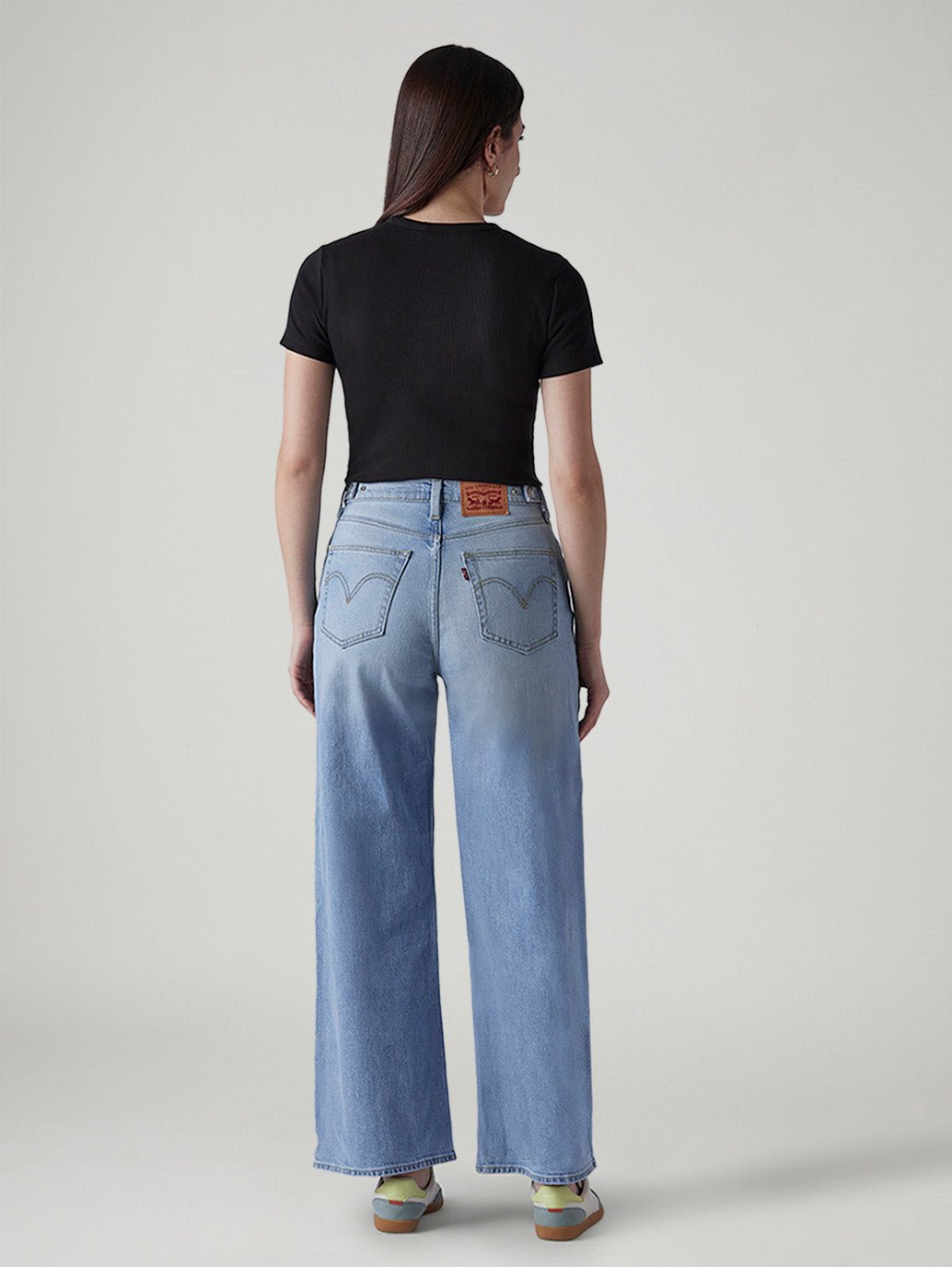 Women's Light Blue Wide Leg Fit High Rise Cinched Jeans - 20 View
