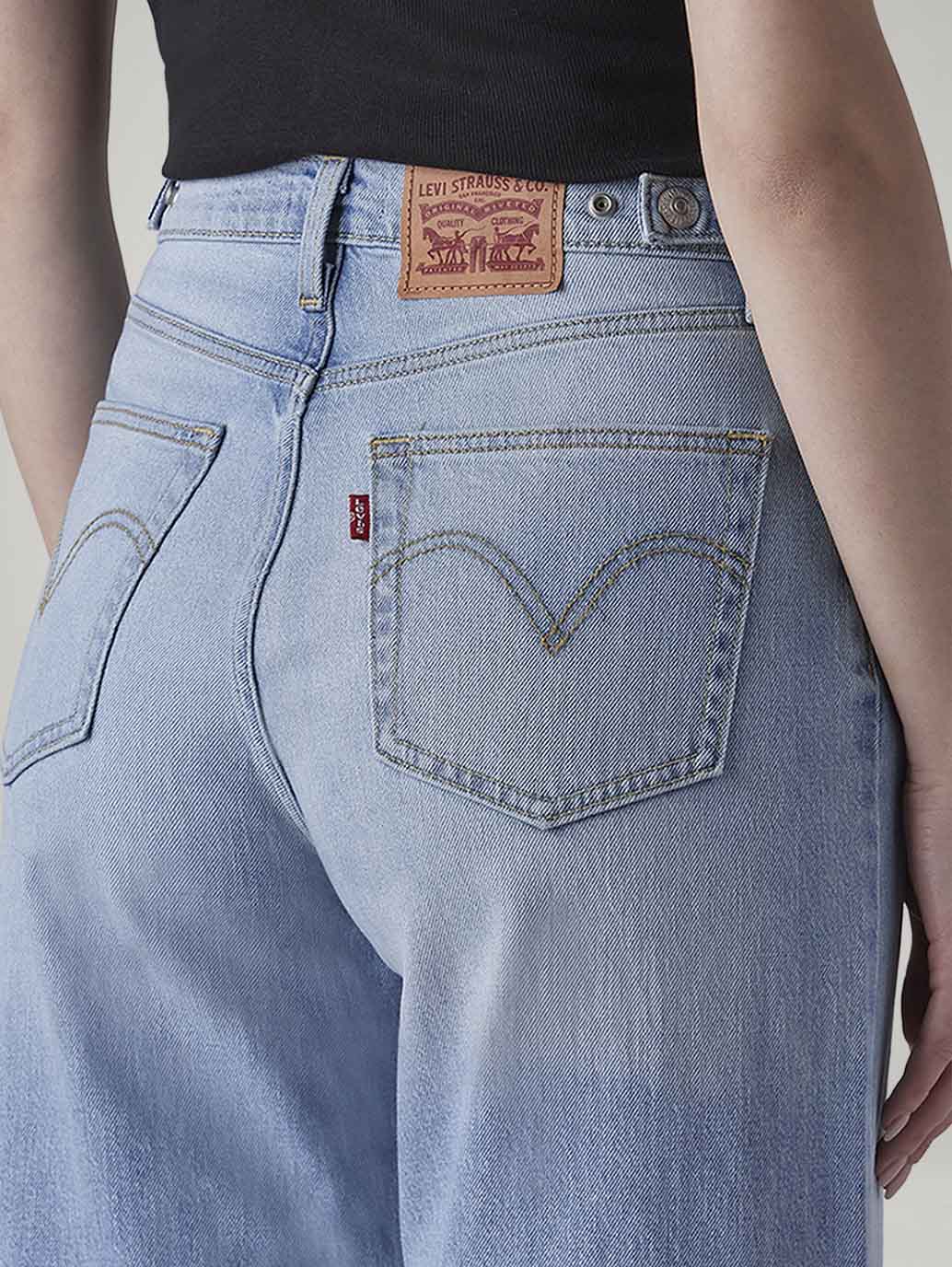 Women's Light Blue Wide Leg Fit High Rise Cinched Jeans - 20 View