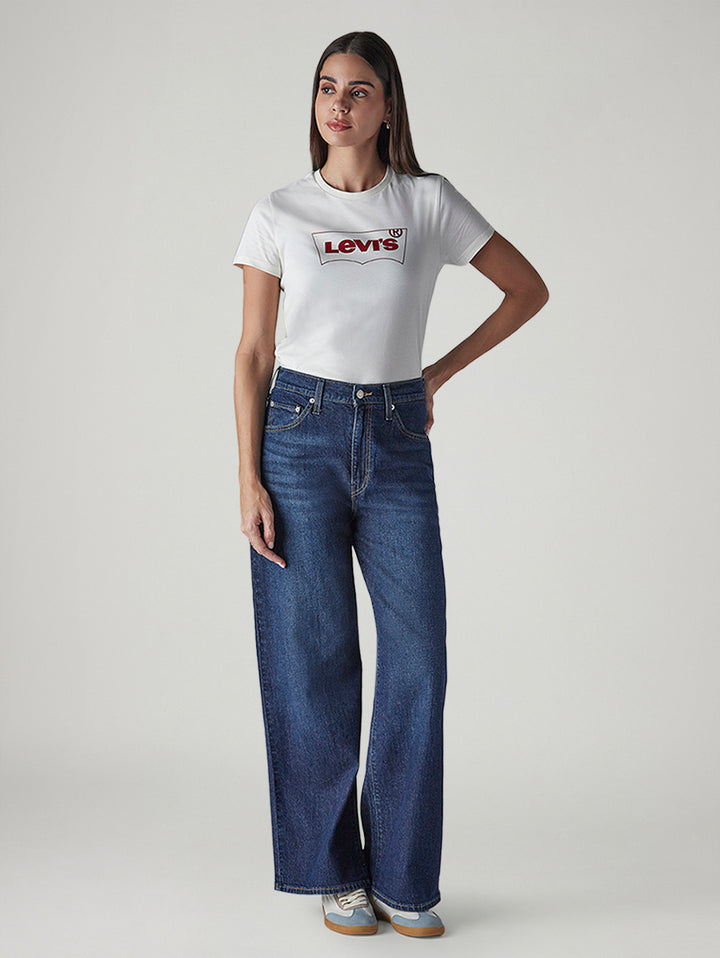 Women's Dark Indigo Wide Leg Fit High Rise Cinched Jeans