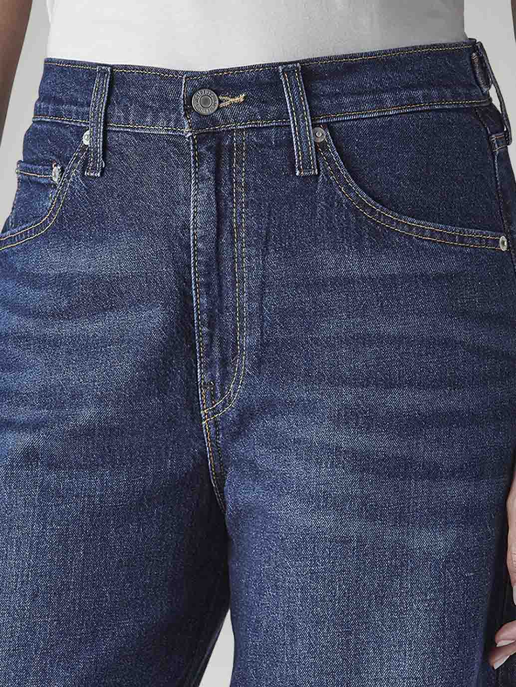 Women's Dark Indigo Wide Leg Fit High Rise Cinched Jeans - Detail View