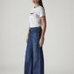 Women's Dark Indigo Wide Leg Fit High Rise Cinched Jeans - Side View