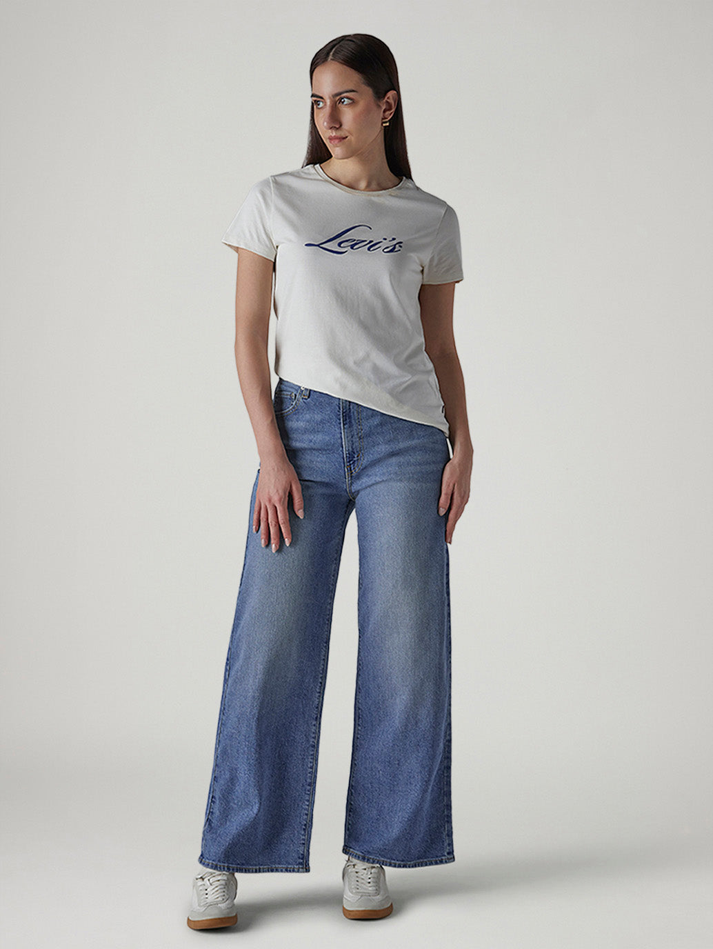 Women's Blue Wide Leg Fit High Rise Cinched Jeans