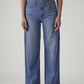 Women's Blue Wide Leg Fit High Rise Cinched Jeans - Front View
