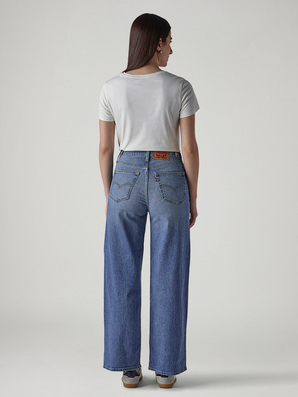 Women's Blue Wide Leg Fit High Rise Cinched Jeans - Back View