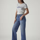 Women's Blue Wide Leg Fit High Rise Cinched Jeans - Side View