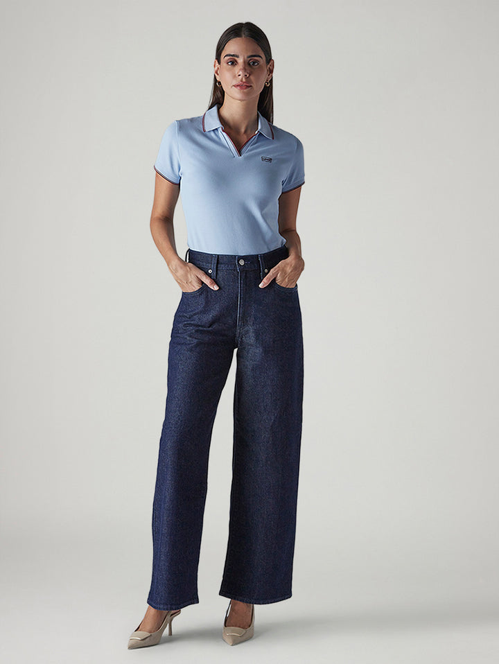 Women's Dark Indigo Wide Leg Fit High Rise Cinched Jeans