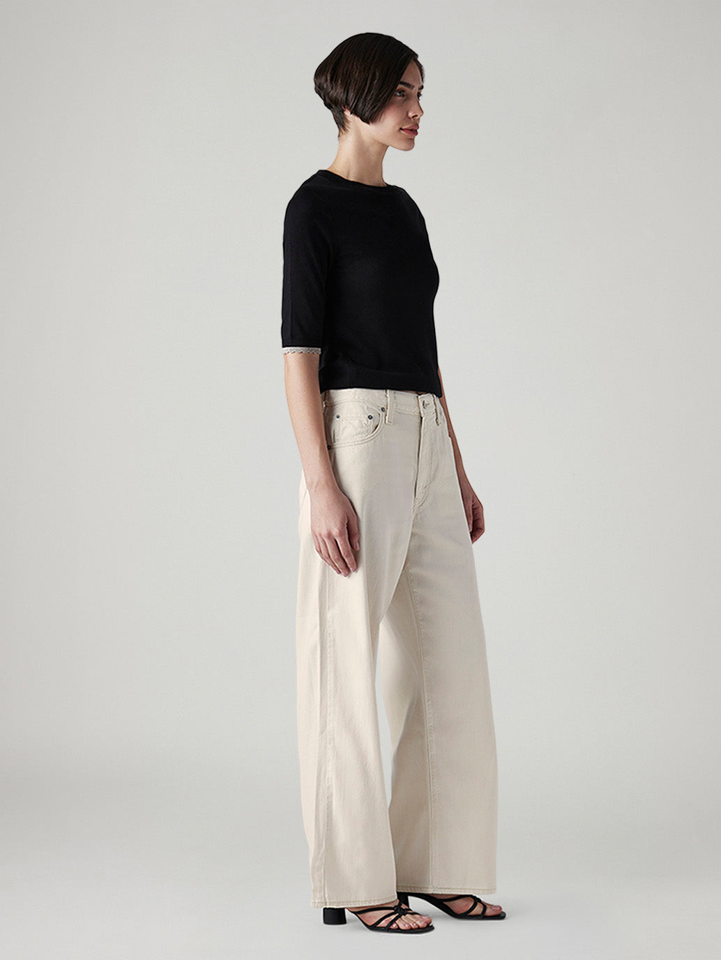 Women's Cinch Cream Wide Leg Fit High Rise Jeans - Side View