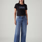Women's Blue Wide Leg Fit Mid Rise Cinched Jeans - Front View