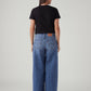 Women's Blue Wide Leg Fit Mid Rise Cinched Jeans - Back View