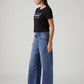 Women's Blue Wide Leg Fit Mid Rise Cinched Jeans - Side View