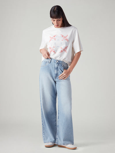 Women's Light Blue Wide Leg Fit High Rise Cinch Jeans-image-27