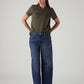 Women's Blue Wide Leg Fit Mid Rise Cinched Jeans - Styleshot View