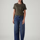 Women's Blue Wide Leg Fit Mid Rise Cinched Jeans - Front View