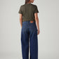 Women's Blue Wide Leg Fit Mid Rise Cinched Jeans - Back View