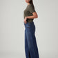 Women's Blue Wide Leg Fit Mid Rise Cinched Jeans - Side View