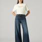 Women's Blue Wide Leg Fit High Rise Cinch Jeans - Front View